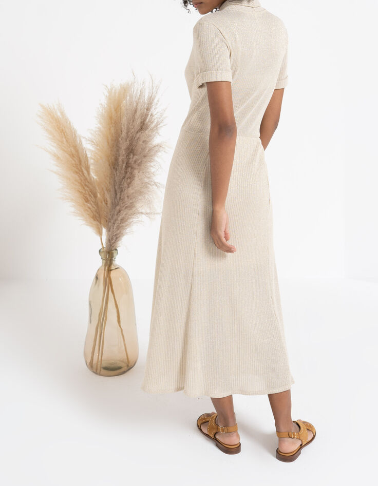 I.Code ecru lurex knit long wrap dress-2