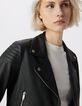 Blouson court noir cuir &eacute;paules matelass&eacute;es Femme-5
