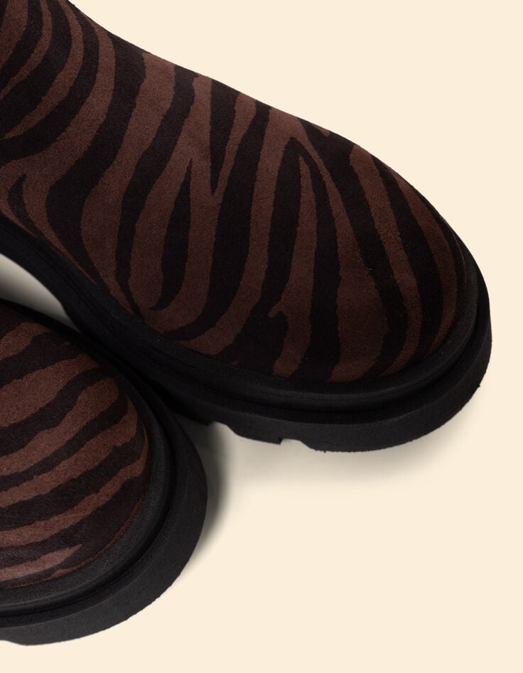 Chelsea-Stiefel braun Leder Samt Zebra-Muster I.Code-6 Chelsea-Stiefel braun Leder Samt Zebra-Muster I.Code-6