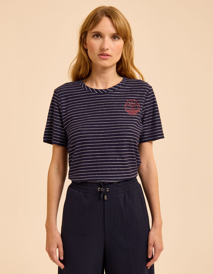 Blau gestreift Kurzarm-T-Shirt geflockt Wappen I.Code-2 Blau gestreift Kurzarm-T-Shirt geflockt Wappen I.Code-2