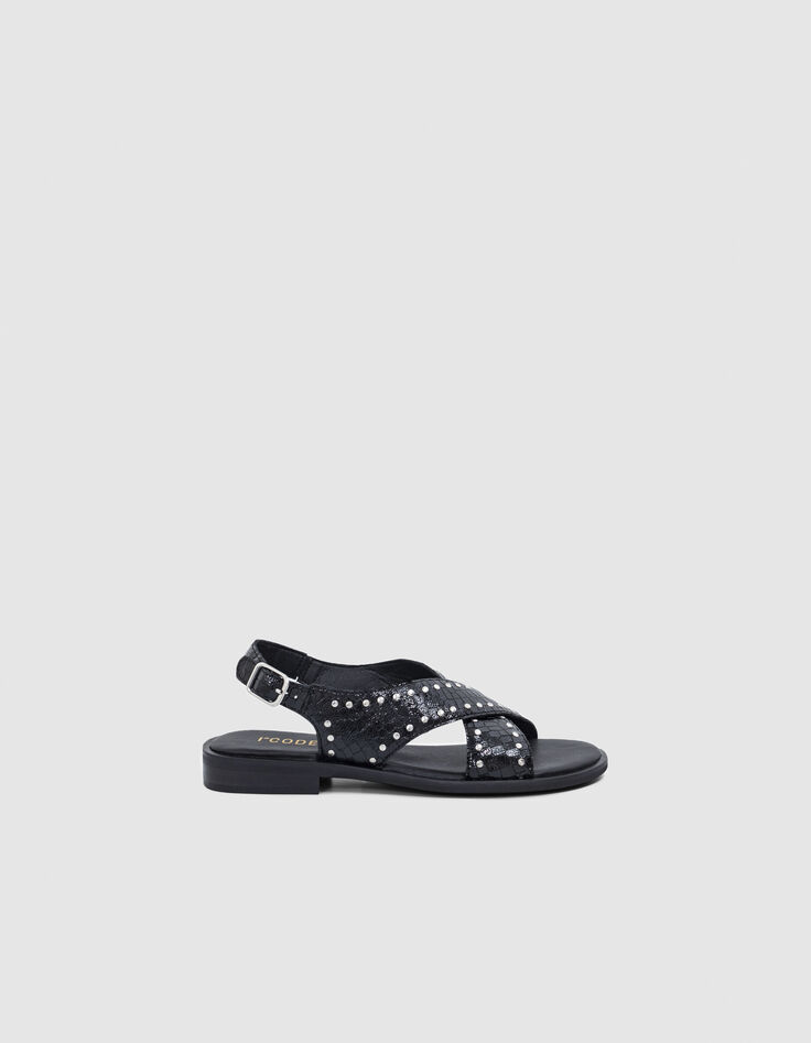 Zwarte sandalen lakleer croco-effect studs I.Code-1