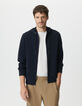 Blaue Herrenstrickjacke Biobaumwolle Ausschnitt Kapuze-6