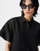 Schwarzes Kleid mit durchbrochenem Karomuster Damen-5