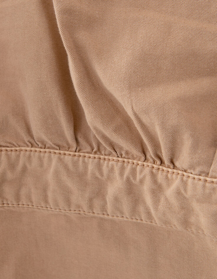 Camelfarbenes Damen-Jeanskleid Druckkn&ouml;pfe Schmuckborte-8