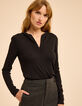 I.Code black hooded T-shirt with zipped collar-2
