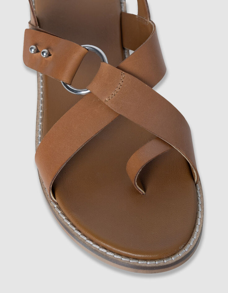 Damen camel Leder Sandalen entredoigt Platten-5