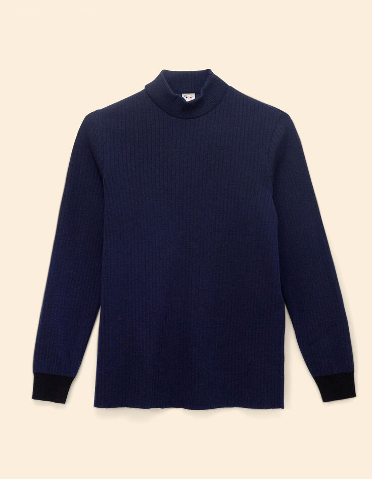 Pull col cheminée bleu tricot côtelé I.Code-6