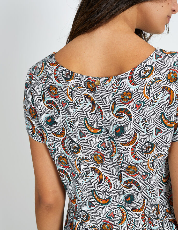 Gebroken witte jurk met bananenwax-print I.Code-5