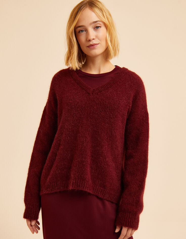 Jersey cuello V burdeos punto MARINE I.Code-3