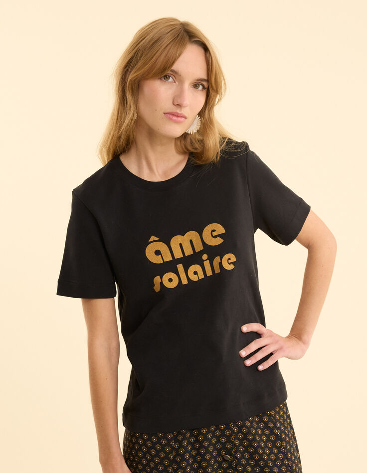 T-shirt manches courtes noir message camel I.Code-4