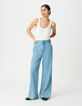 Blaue weite Damenjeans hoher Bund-1