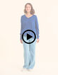 Blauer Lurex-Pullover Rippstrick mit Lochmuster I.Code-2