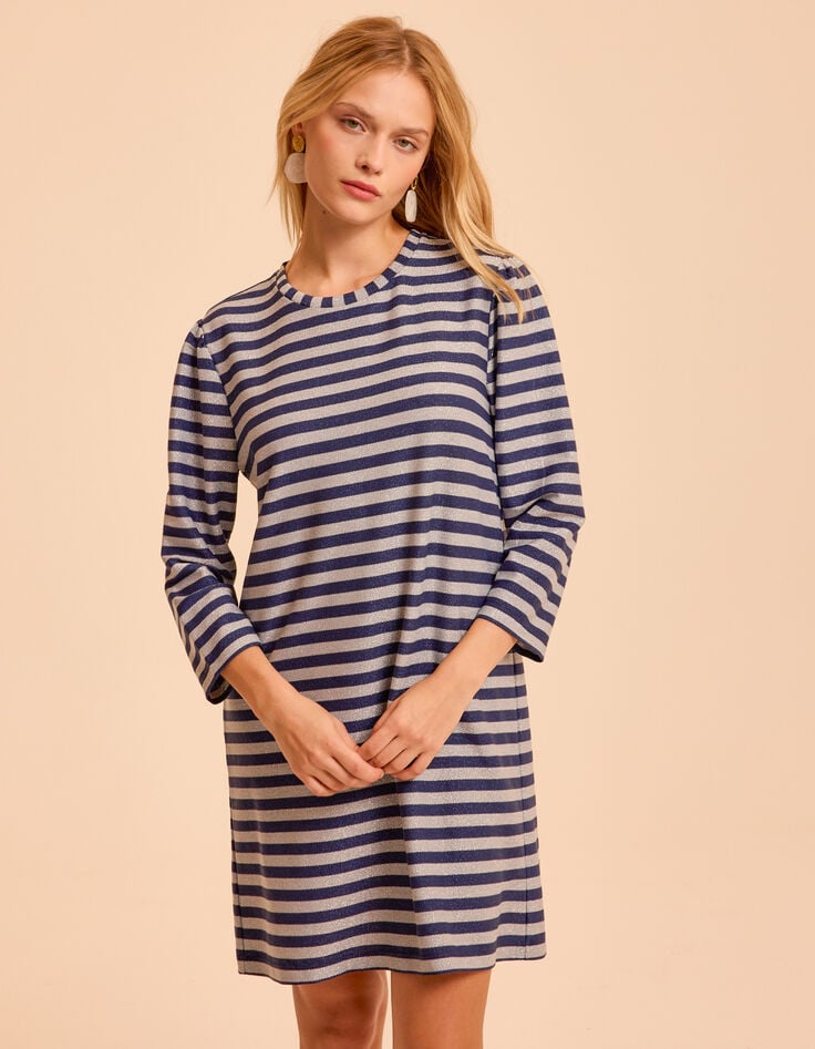 Robe marine rayures grises lurex I.Code-8 Robe marine rayures grises lurex I.Code-8
