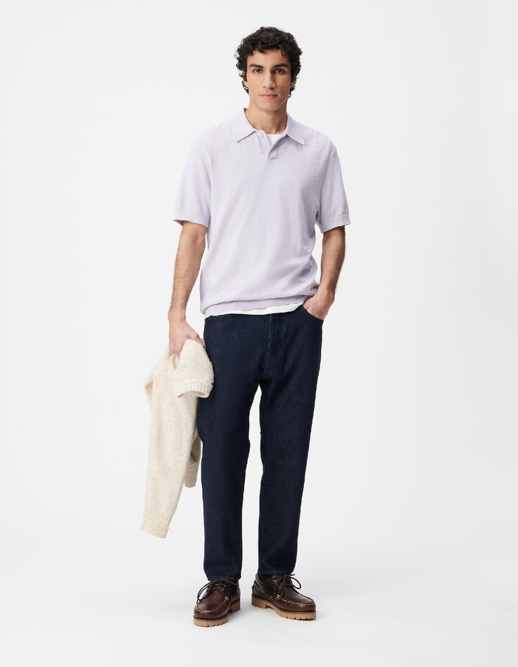 Herren Kurzarm-Poloshirt in fliederfarbenem Flammenstich-1