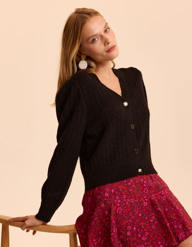 Cardigan noir tricot ajour&eacute; I.Code