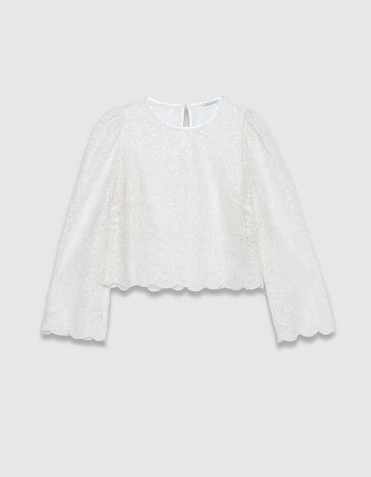 Damen kurze Bluse aus wei&szlig;er Spitze-7