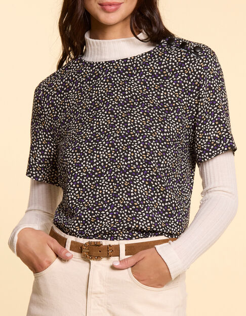 Schwarzes Top mit dezentem Leo-Blumenprint I.Code