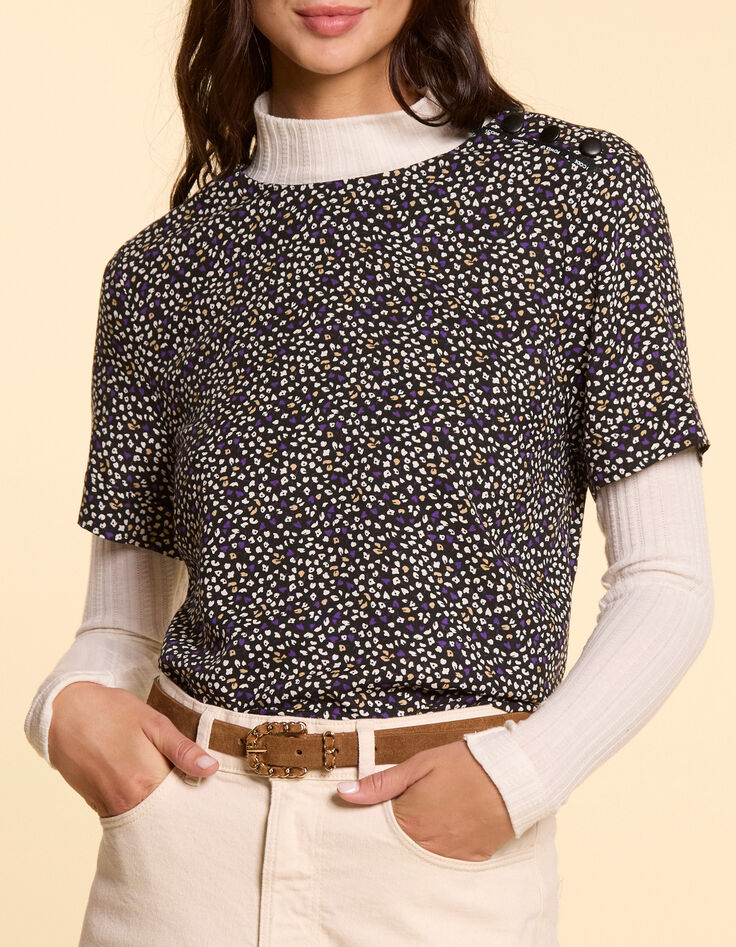Schwarzes Top mit dezentem Leo-Blumenprint I.Code-1