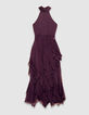 Samtiges burgunderfarbenes langes Kleid mit R&uuml;schen Damen-8