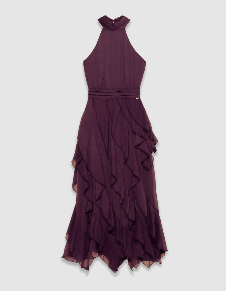 Samtiges burgunderfarbenes langes Kleid mit R&uuml;schen Damen-8