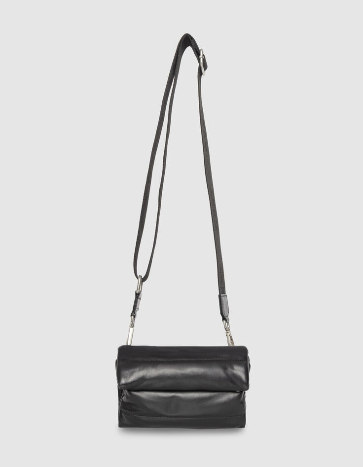Schwarze Damen-Umh&auml;ngeclutch gestepptes Leder-2