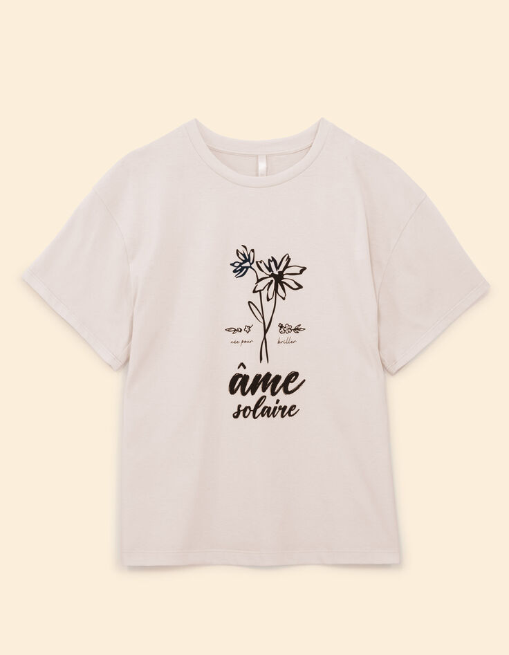 Camiseta de manga corta I.Code ecru visual floral-6