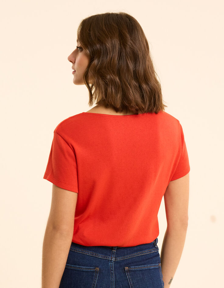 Rood T-shirt Pointelletricot sierknopen I.Code-3