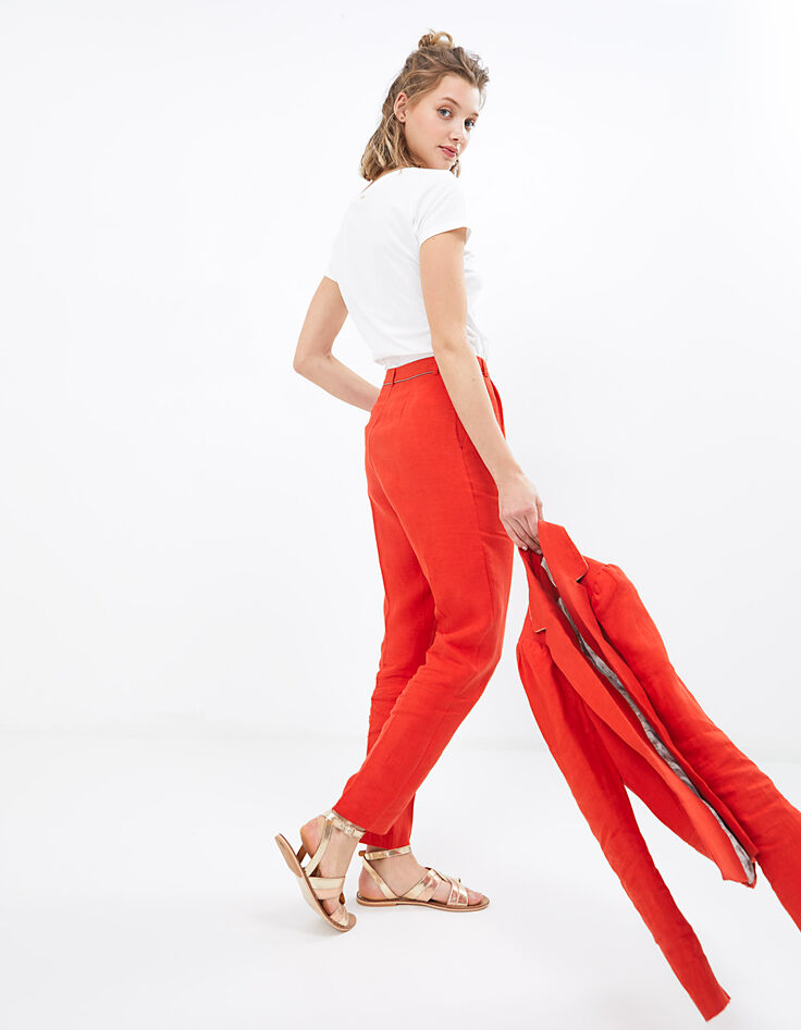 Pantalon carotte flamme en lin I.Code-1
