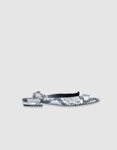Damen ecru Leder Python-Effekt Slingback Ballerinas - IKKS