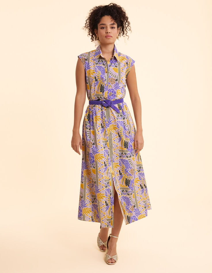 Robe chemise longue parme imprimé perroquets I.Code-3