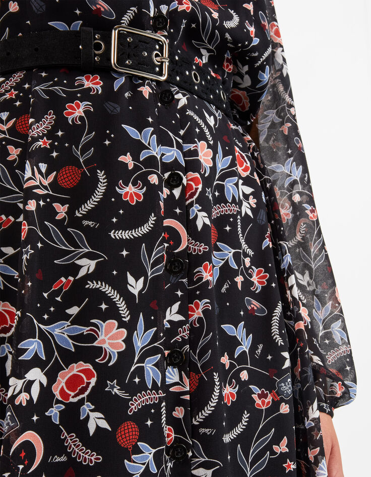 Vestido largo negro estampado flores indias I.Code-3