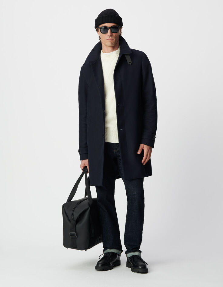 Blauer Trenchcoat mit abnehmbarem Kragen-1