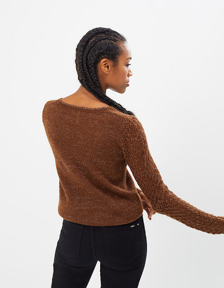 Pullover in Cognac, Mohairmischgarn und Ajour-Ärmel I.Code-3