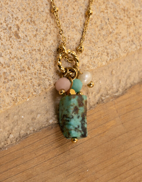 Collier métal jaune avec pendentif perles I.Code