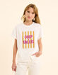 I.Code white short-sleeved T-shirt with striped slogan-2