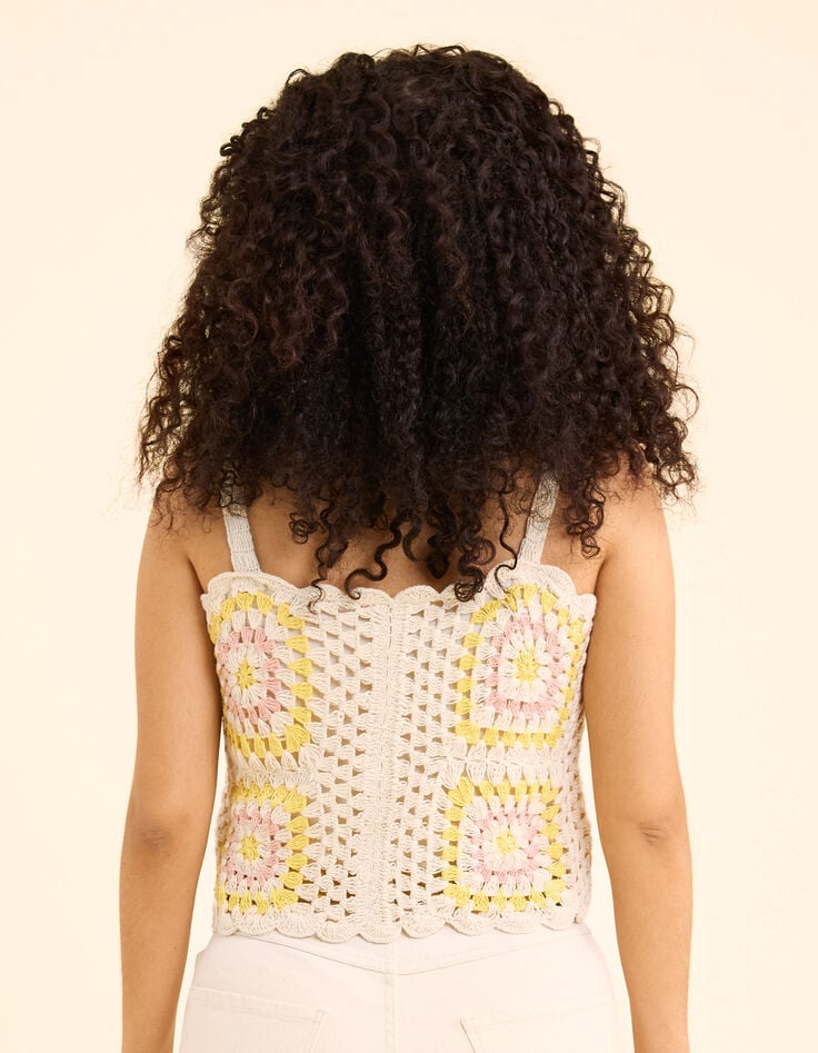 Top écru crochet fines bretelles I.Code-5 Top écru crochet fines bretelles I.Code-5