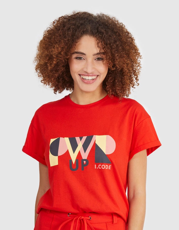 I.Code crimson red T-shirt with XL slogan - I.CODE