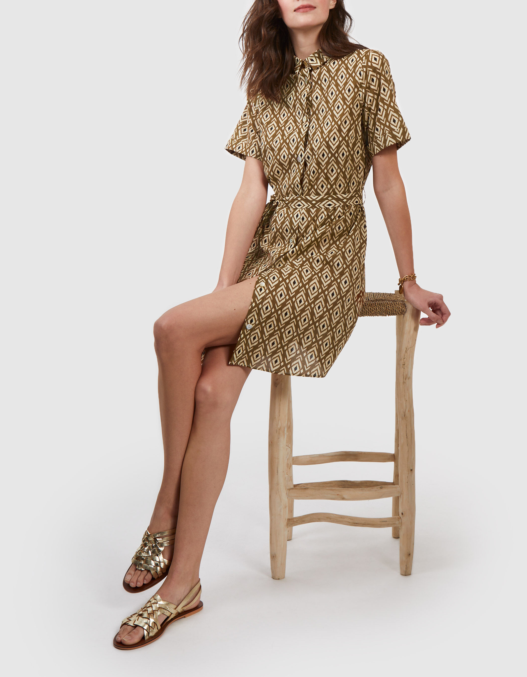 I.Code beige shirt dress with ethnic Boho print