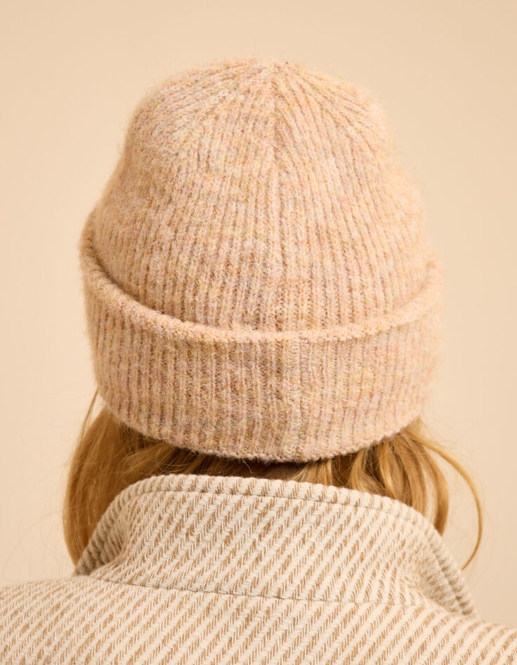 Bonnet beige tricot côtelé broderie I.Code-2