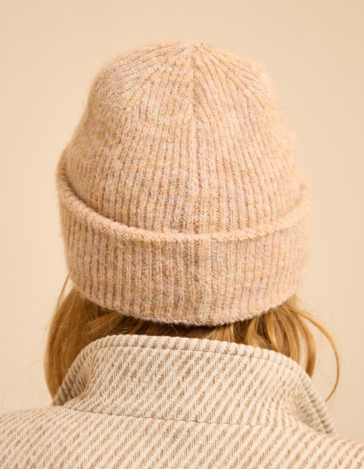 Bonnet beige tricot côtelé broderie I.Code-2 Bonnet beige tricot côtelé broderie I.Code-2