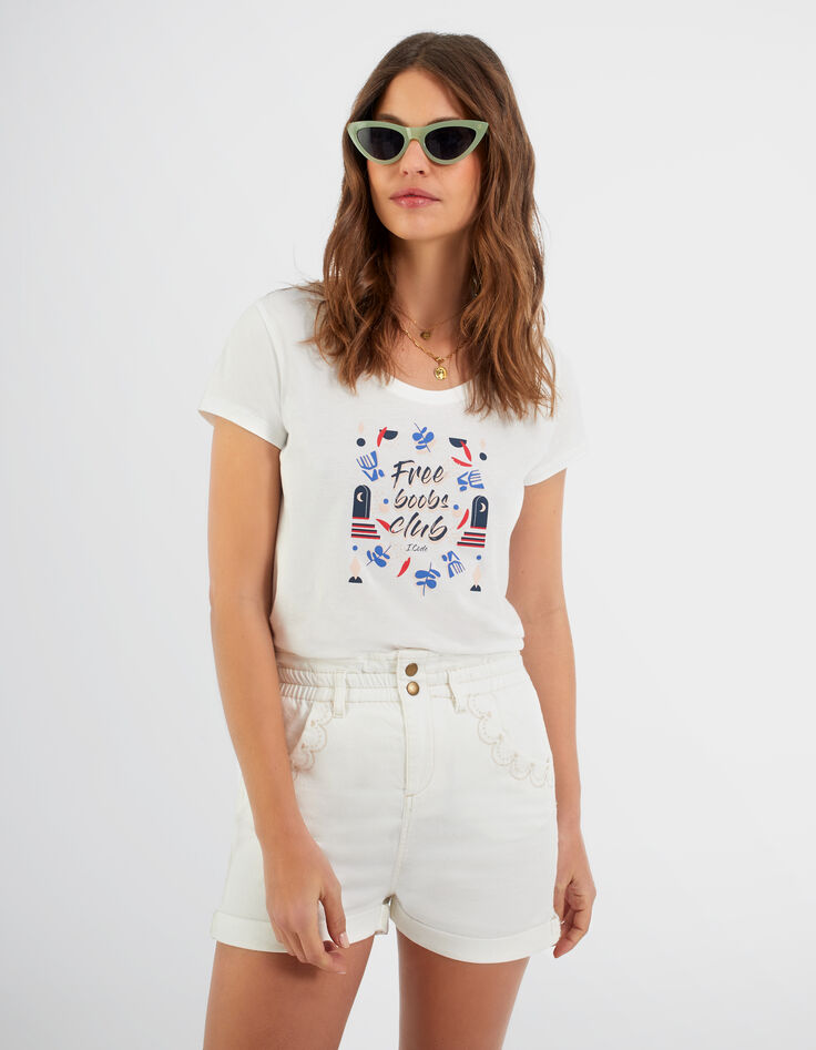 I.Code ecru denim elasticated high-waist shorts-2 I.Code ecru denim elasticated high-waist shorts-2