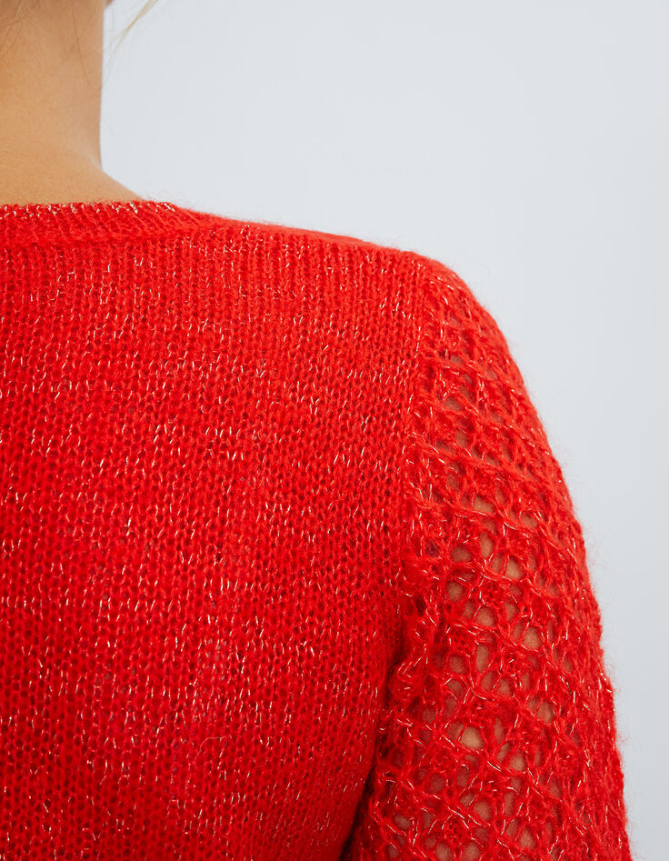Pull rouge lipstick mohair mélangé à manches ajourées I.Code-4