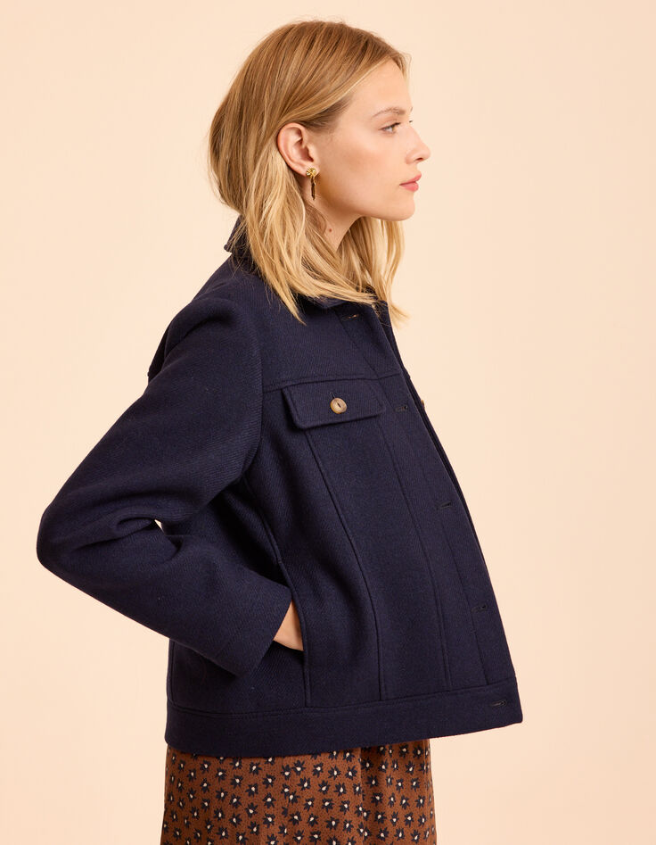 I.Code navy fur-lined woolcloth short coat-4