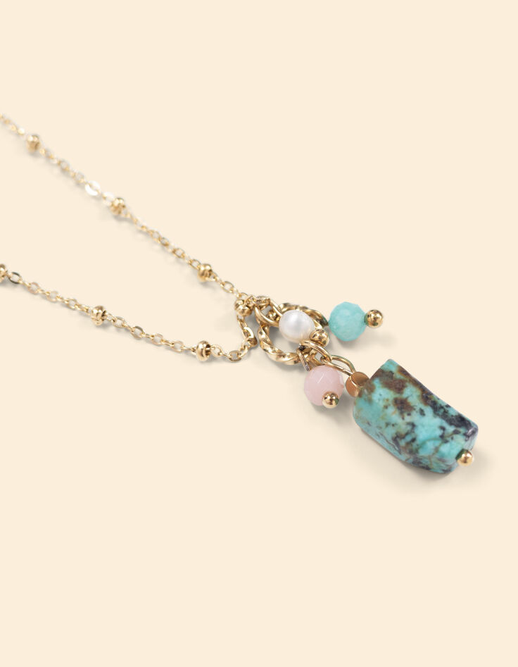 Collier métal jaune avec pendentif perles I.Code-4
