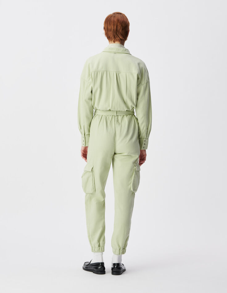 Damen Kampfgeist Mandelgr&uuml;n Denim jumpsuit-2