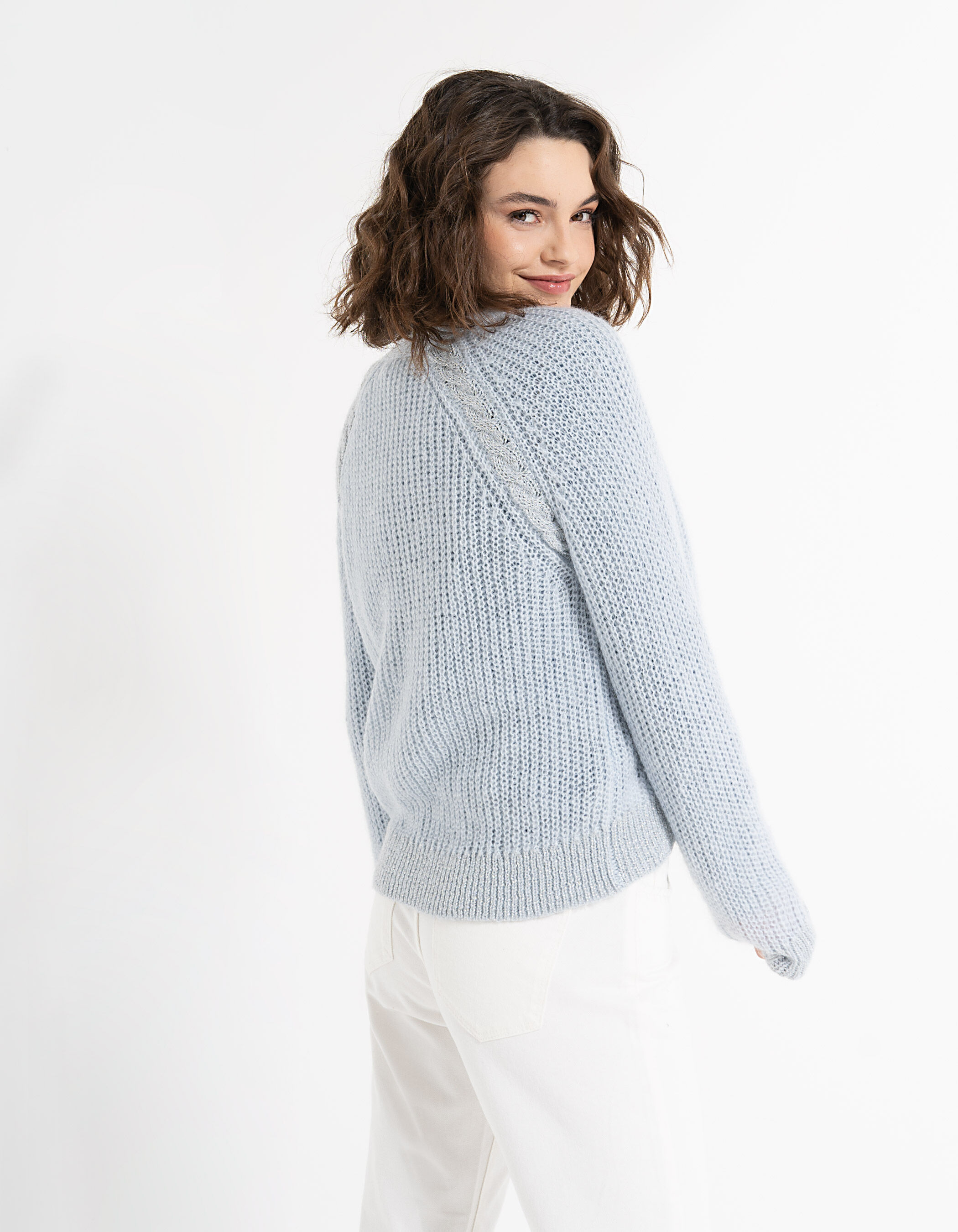 Light blue cable knit cardigan new arrivals