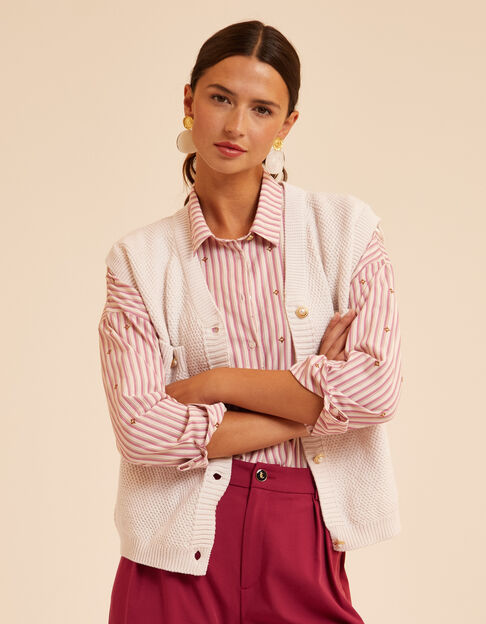 I.Code ecru decorative knit sleeveless cardigan