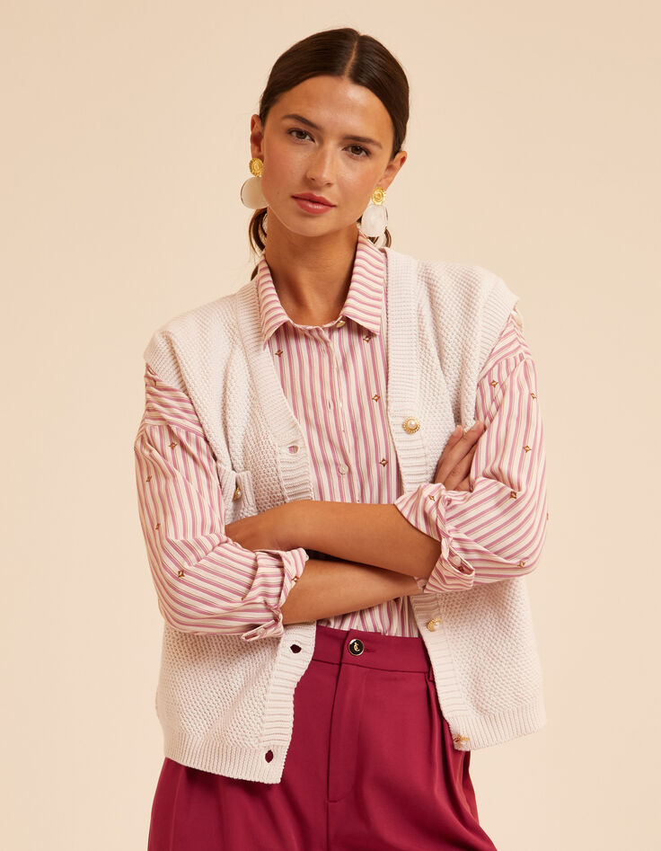 Cremeweiße ärmellose Strickjacke I.Code-3