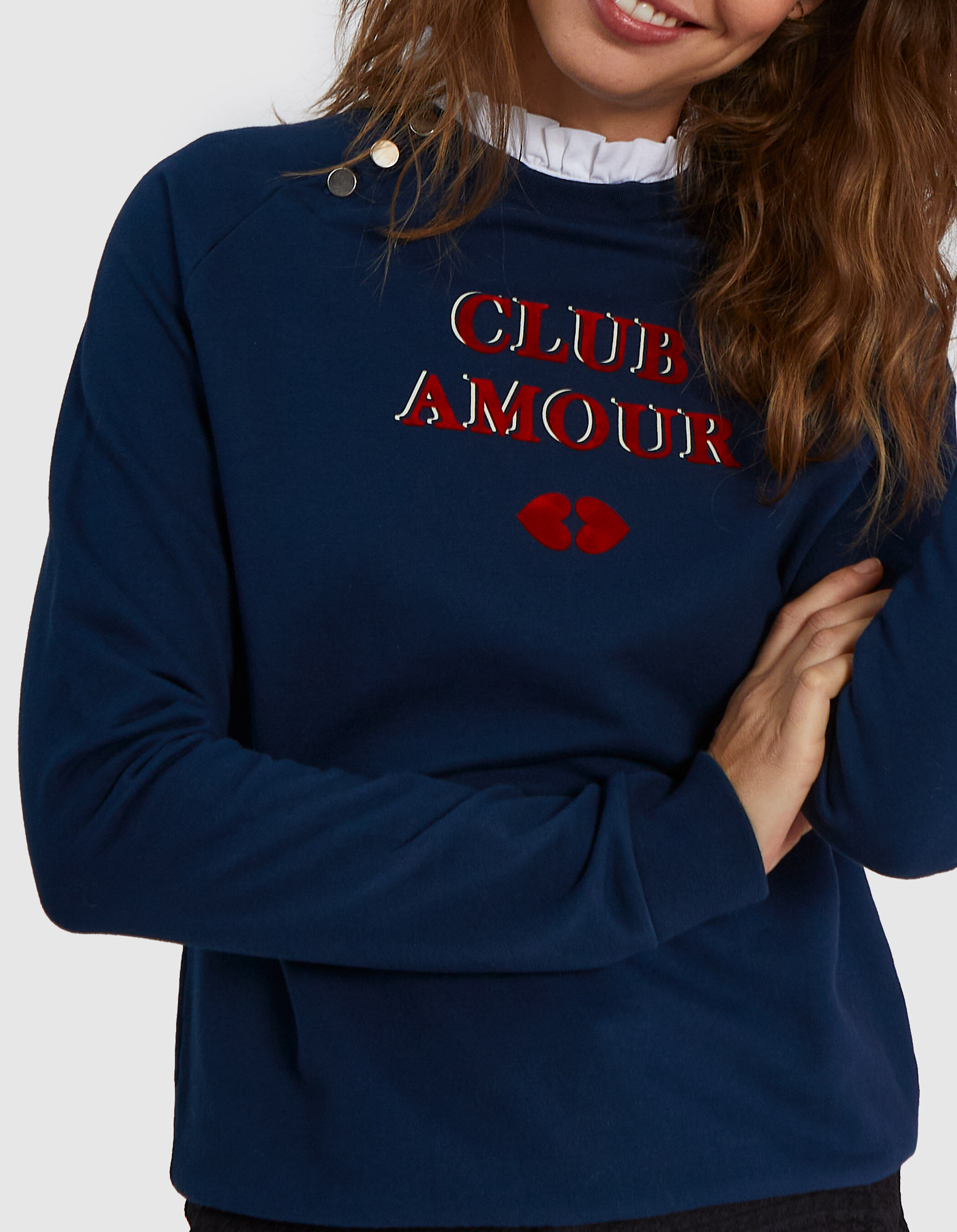 I.Code navy slogan sweatshirt with detachable collar