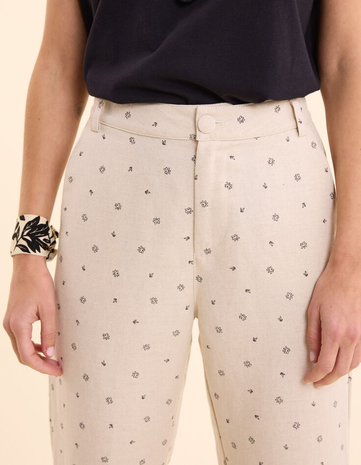 Ecru Hose mit Blümchenprint I.Code-6